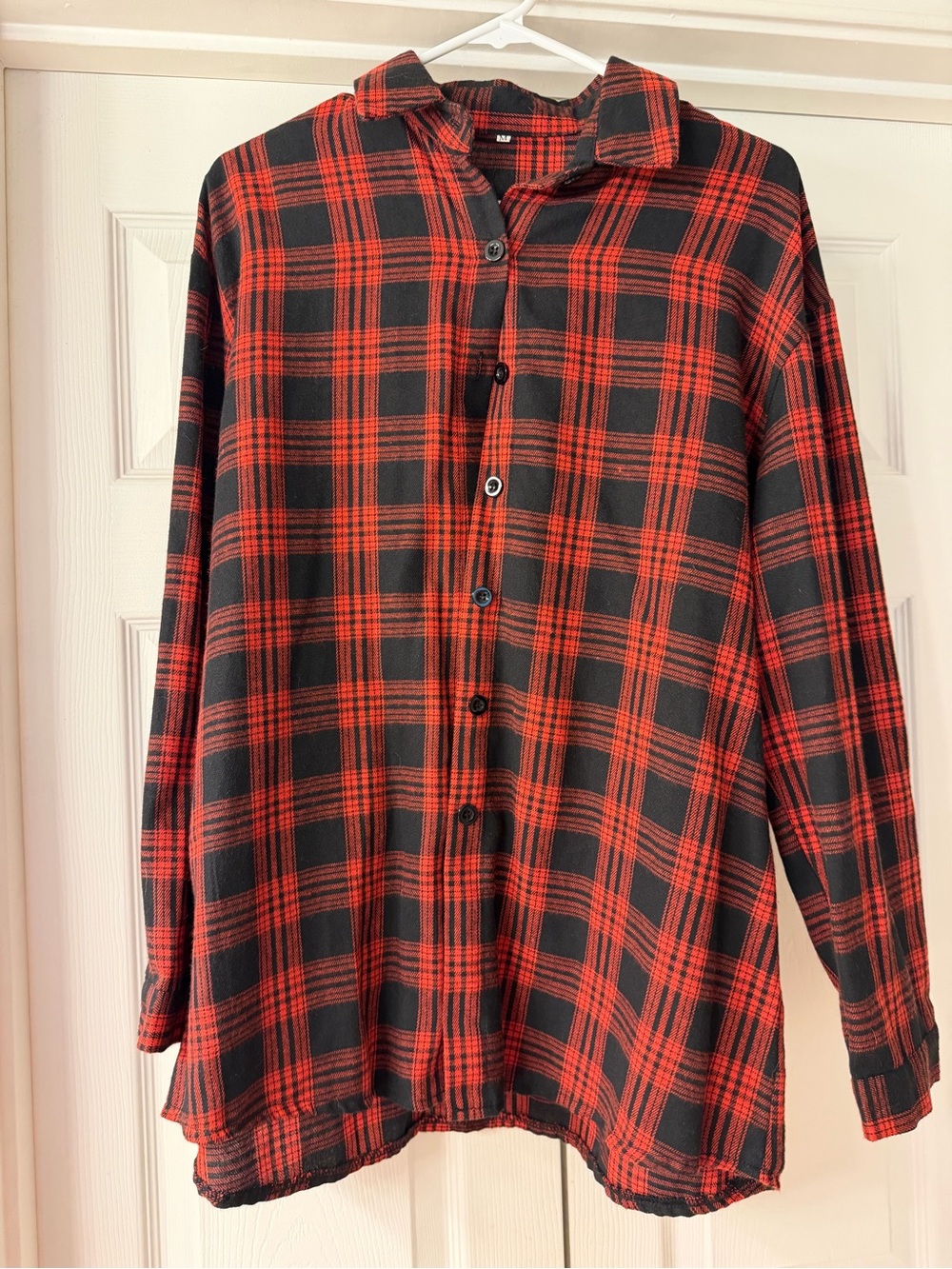 Women’s Red and Black Plaid Button-Up Shirt